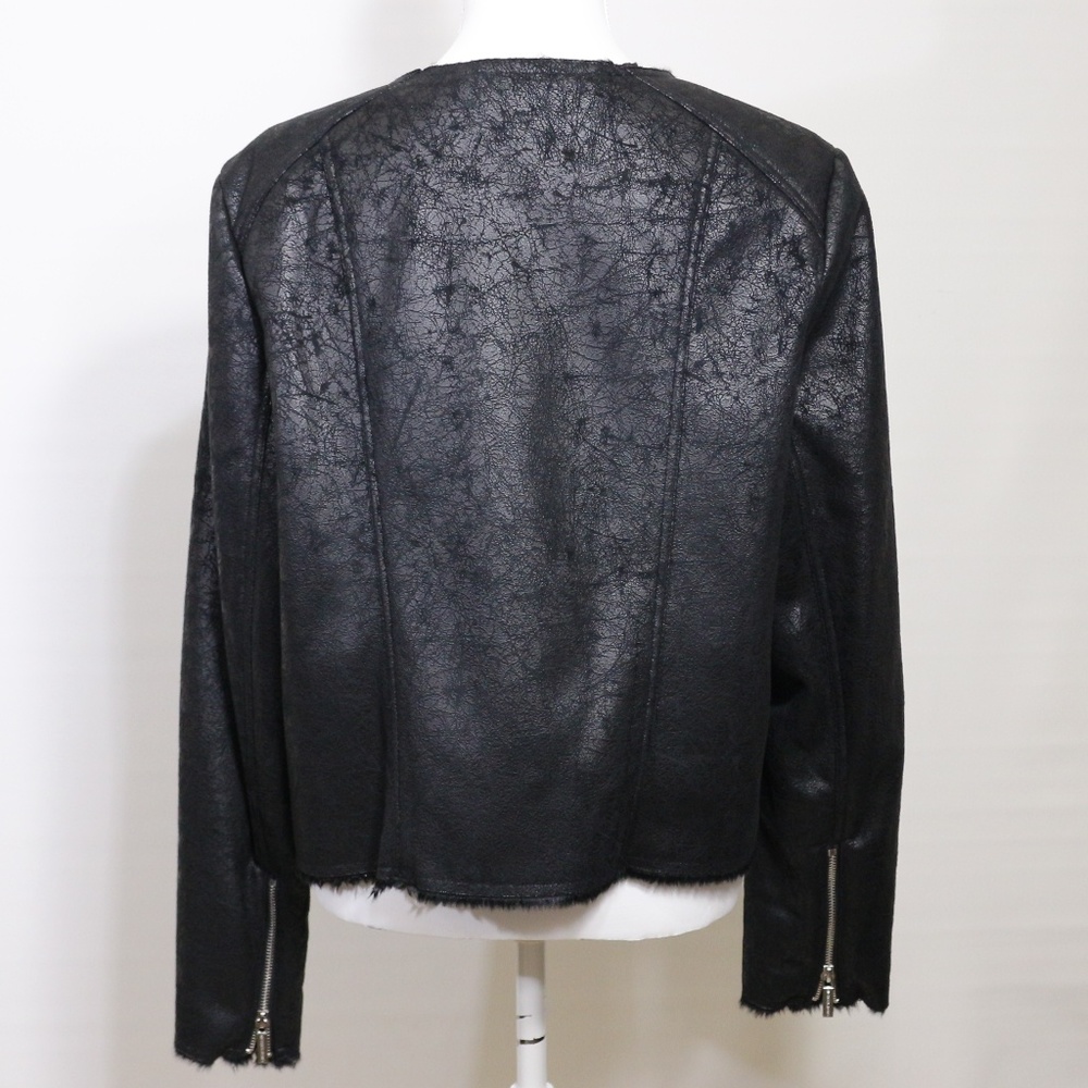 NWT Michael Kors Black Faux Fur Moto Jacket - Picture 4 of 8